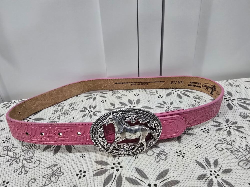 Justin Lil Beauty Pink Leather Horse Buckle Western Belt Girls Size 26 USA